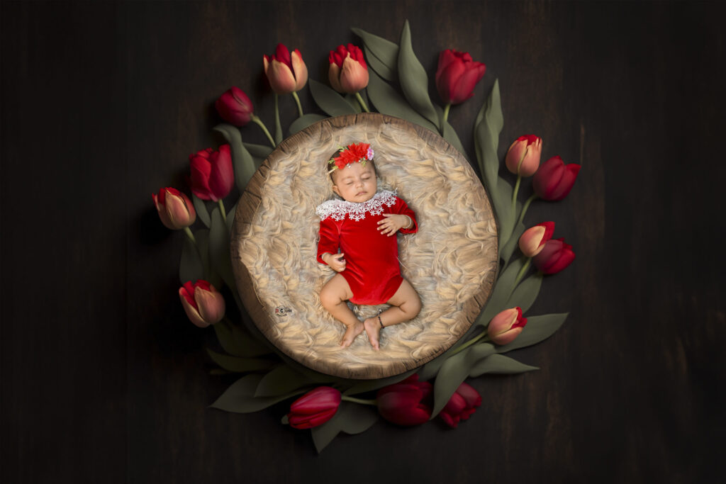 3 Month Baby in Floral Bowl