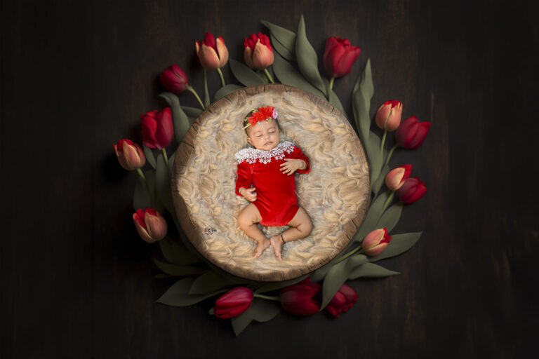 3 Month Baby in Floral Bowl