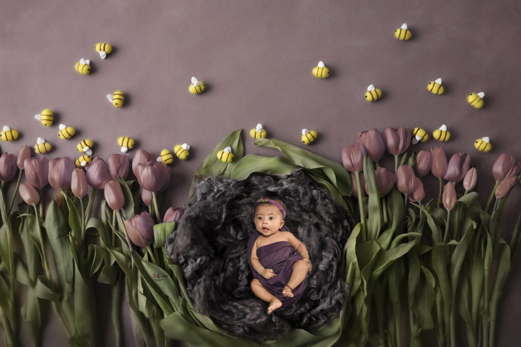 3 Month Baby in Tulip Garden