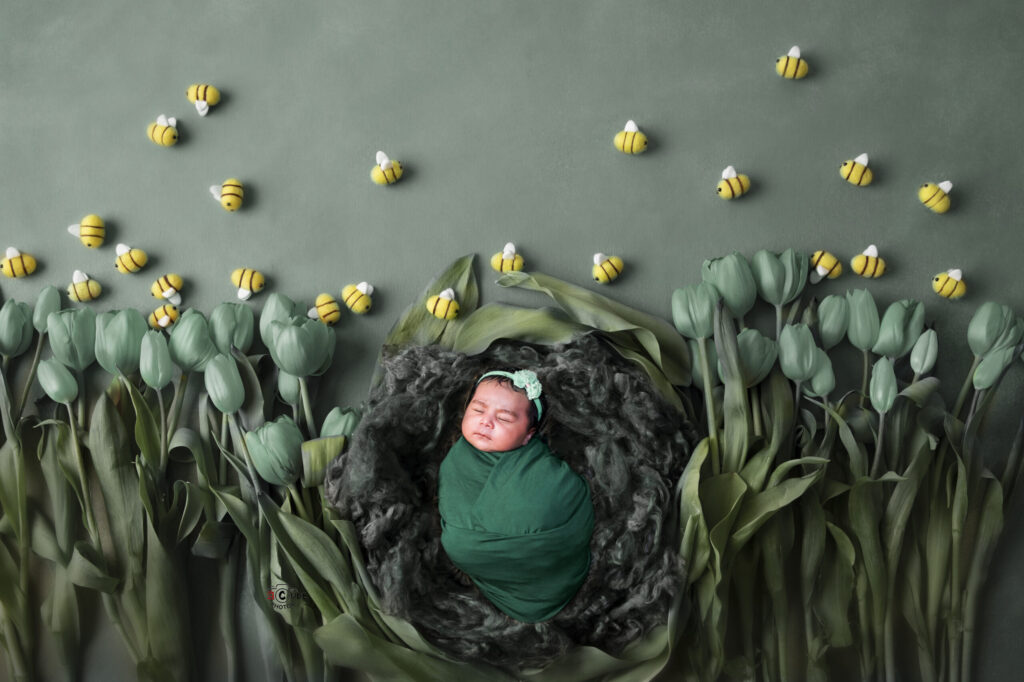 Newborn in Green Tulip Digital Setup