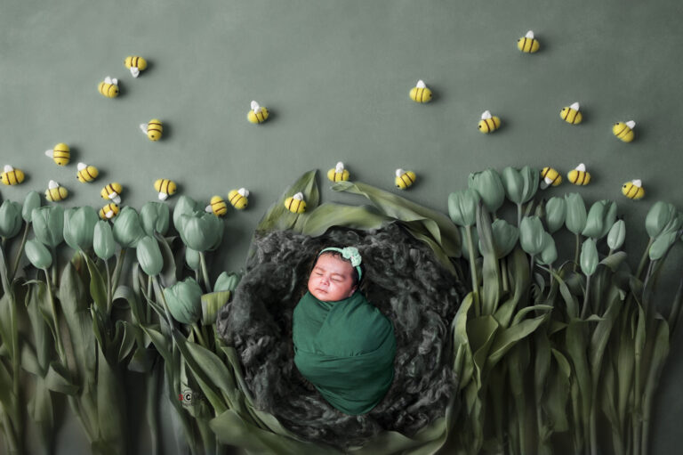 Newborn in Green Tulip Digital Setup