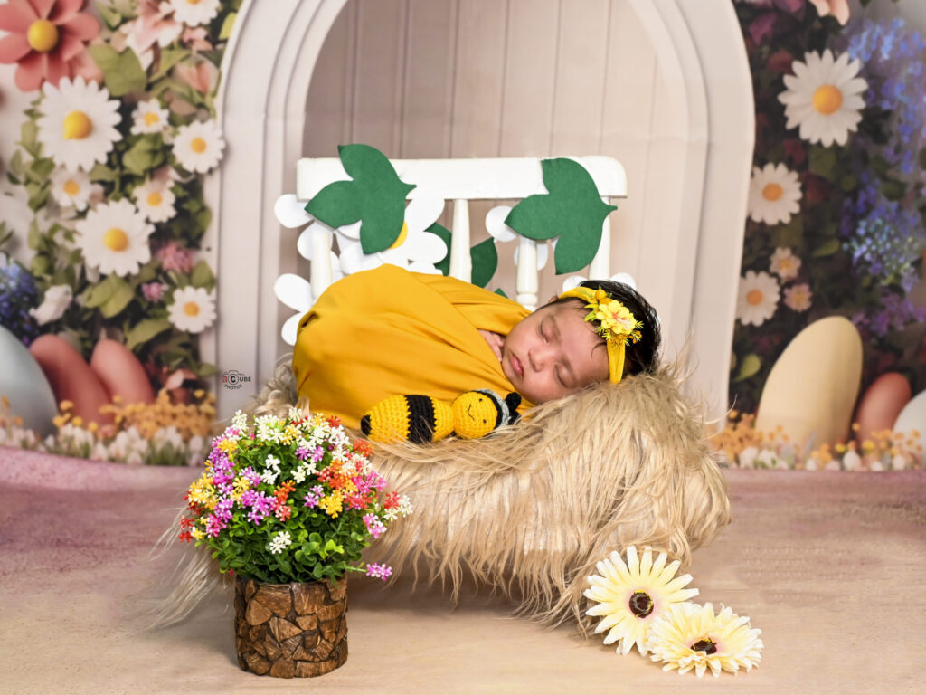 Newborn in Garden Setup