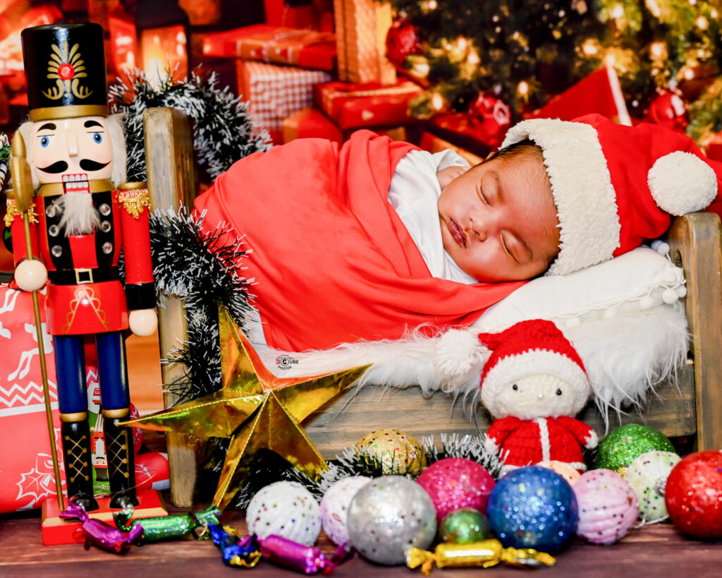 Newborn in Christmas Setup