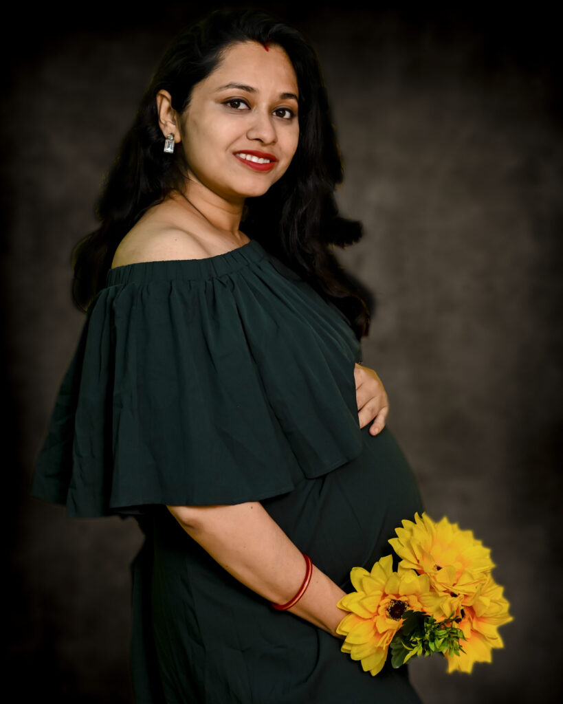 Floral noir maternity photoshoot