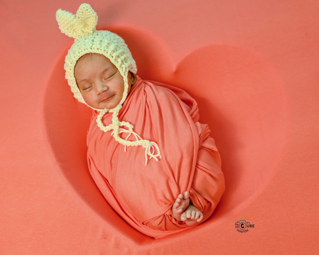 Newborn in Coral Pastel in Love Bowl