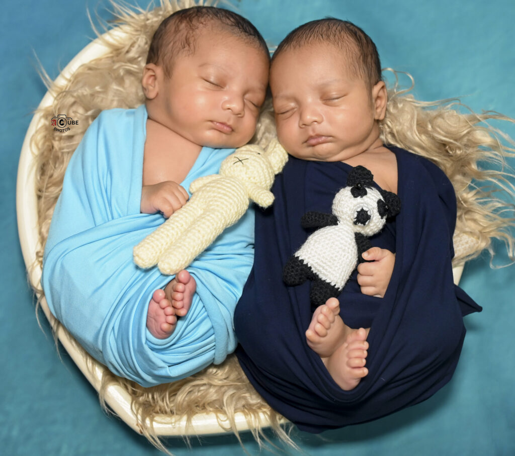 Newborn Twin in Heart Bowl