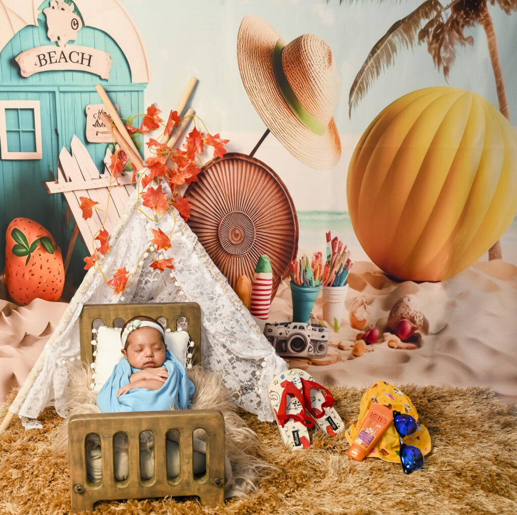 Newborn in Beach Setup