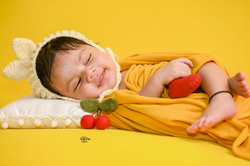 Yellow pastel shade Newborn photo