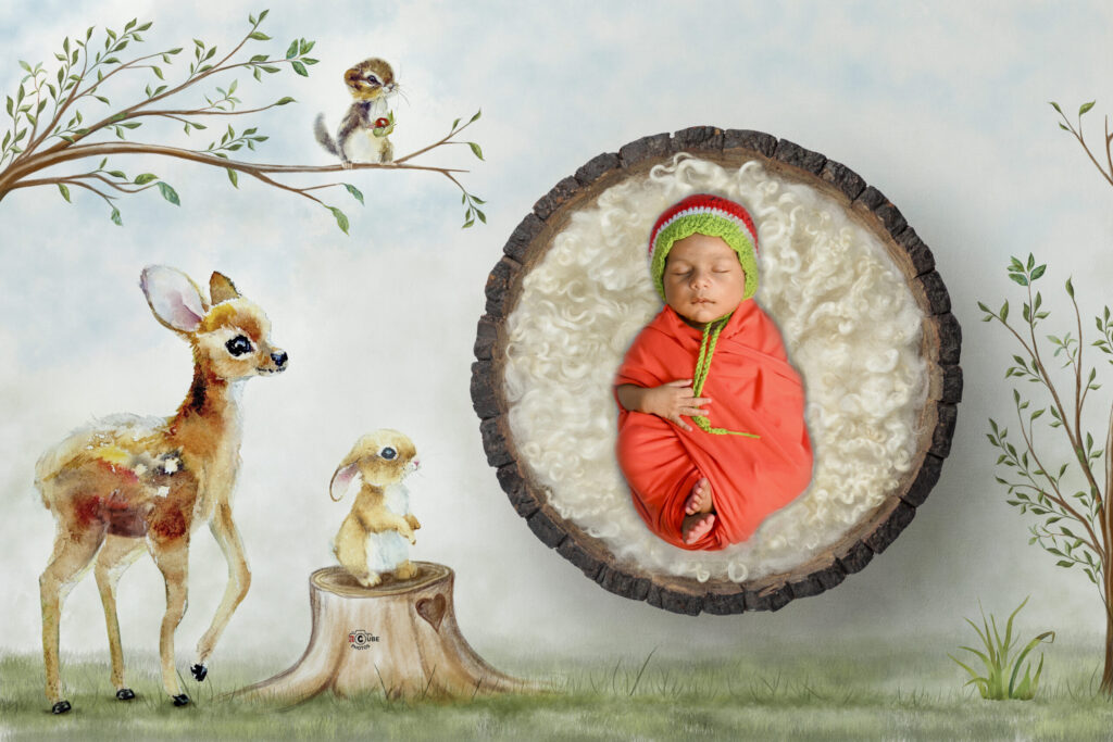 Newborn wrapped in Jungle Digital Setup