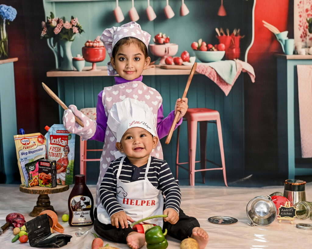 sibling photoshoot little chef
