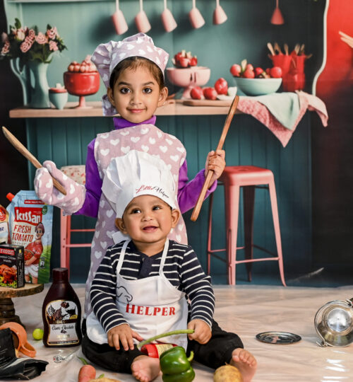 sibling photoshoot little chef
